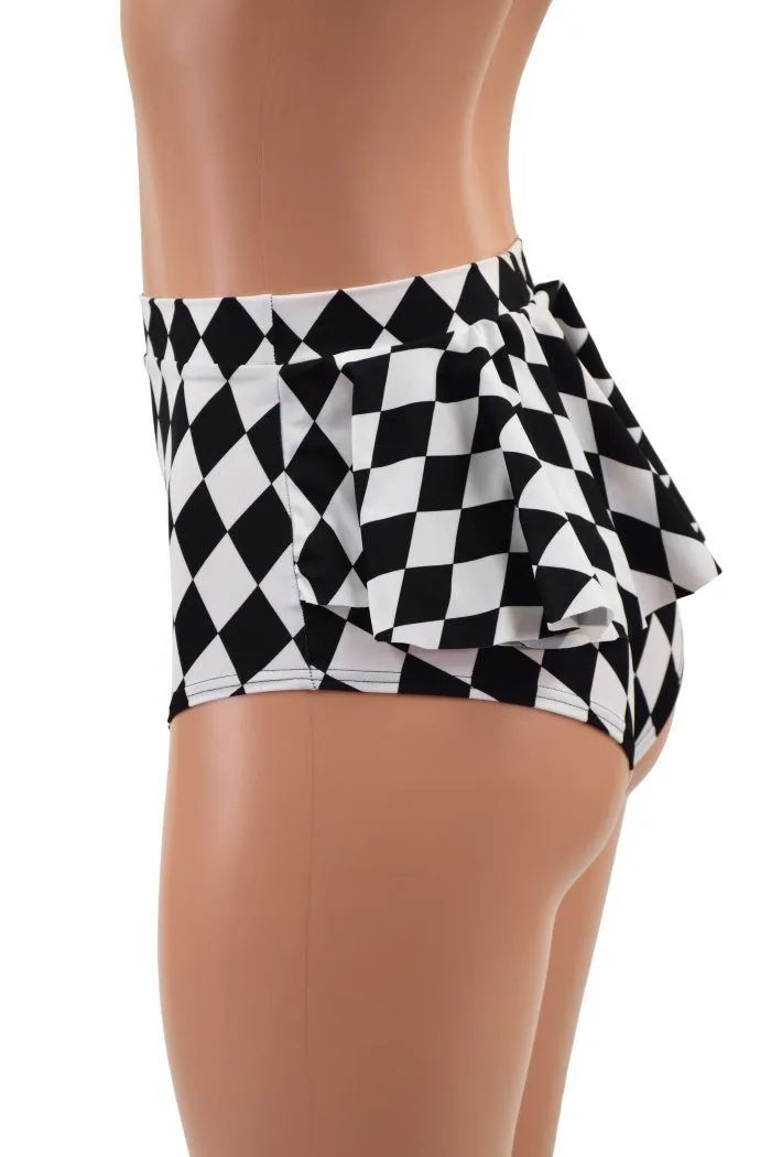 Black & White Diamond Ruffle Rump Siren Shorts