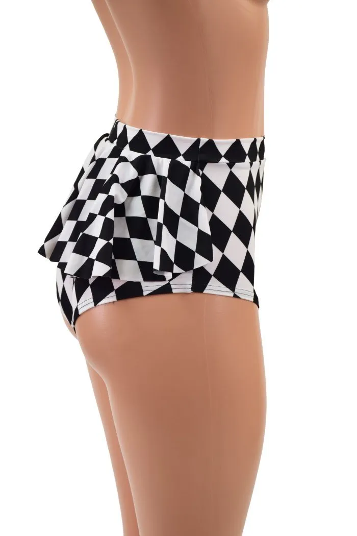 Black & White Diamond Ruffle Rump Siren Shorts