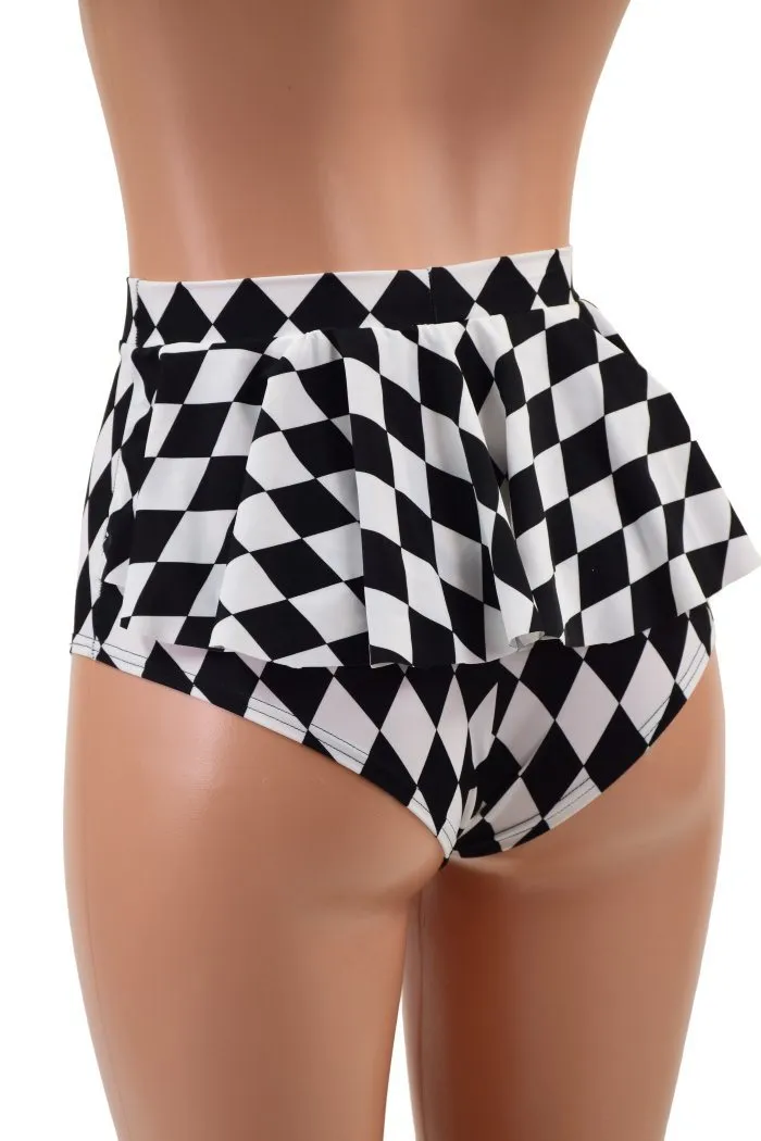 Black & White Diamond Ruffle Rump Siren Shorts
