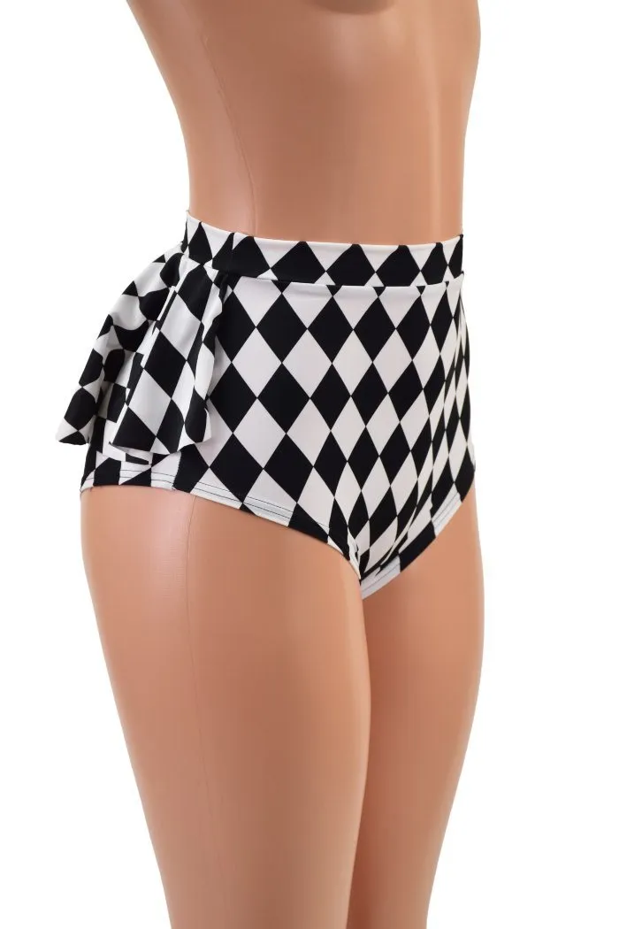 Black & White Diamond Ruffle Rump Siren Shorts