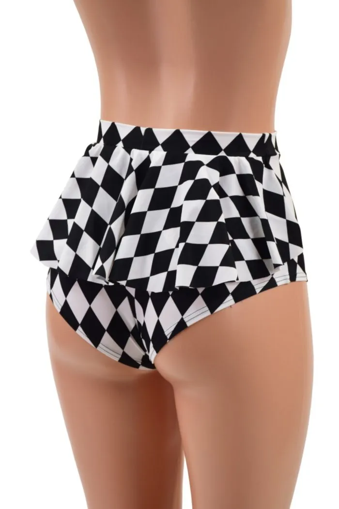 Black & White Diamond Ruffle Rump Siren Shorts