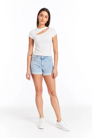 Brittany - Roll Cuff Raw Hem Short In Light Indigo