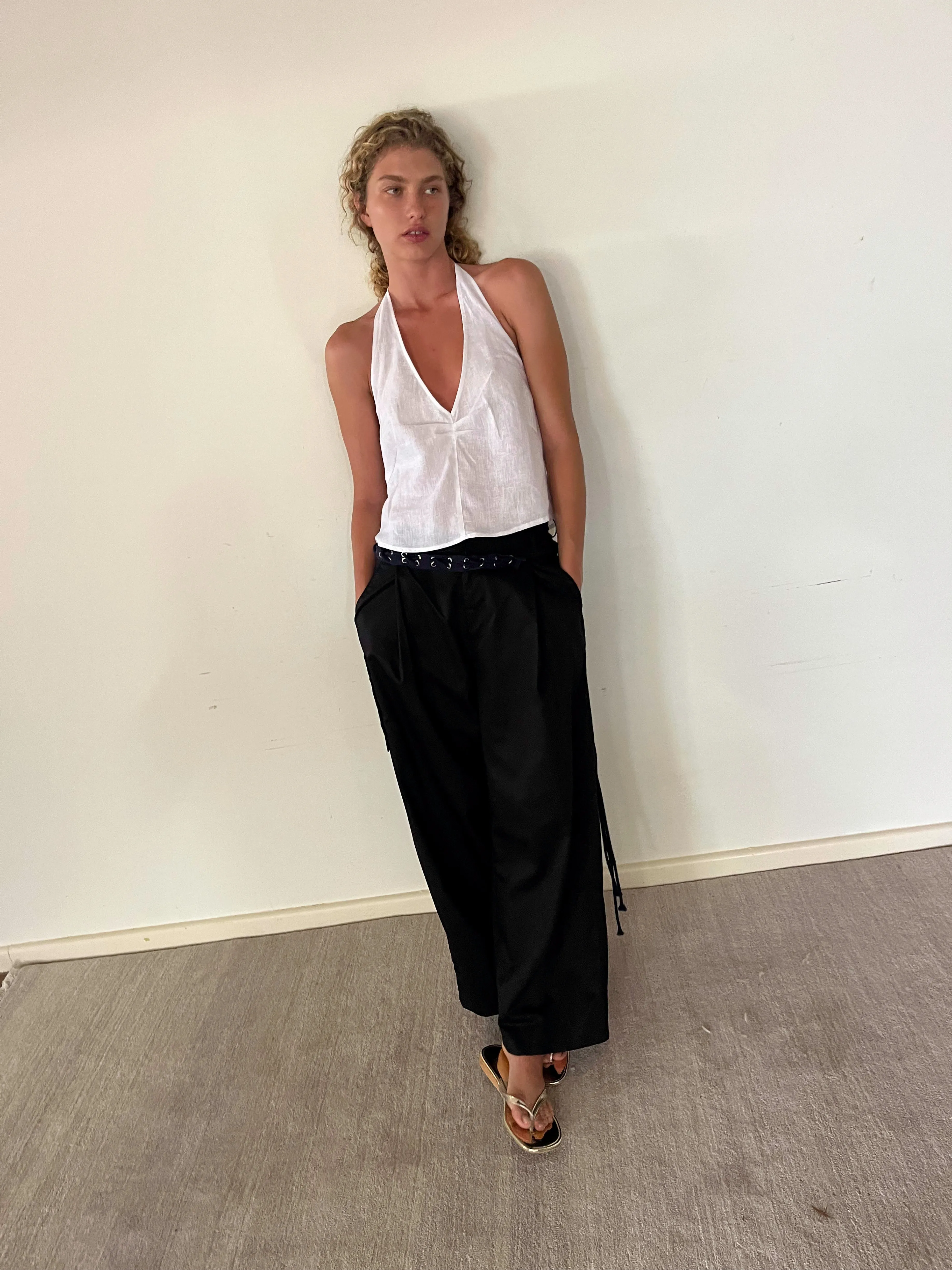 Linen Halter Top - White